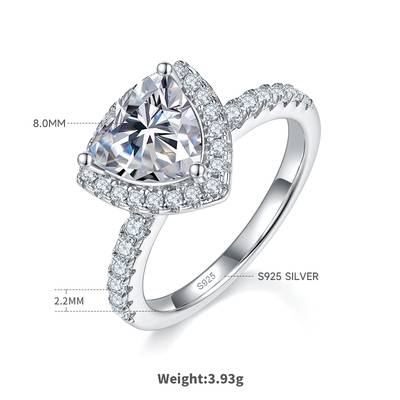 Luxury Trillion Moissanite Women's Wedding Ring 2.0 Carat D-Class in 925 Silver
